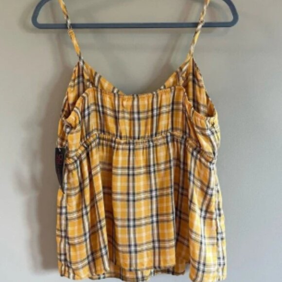 No Boundaries Yellow Plaid Tank Top Junior's XL Bandeau Babydoll Y2K New - Picture 2 of 6